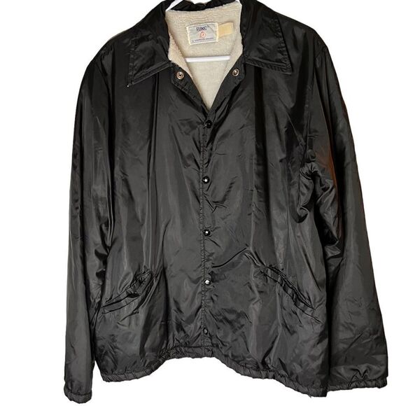 Vintage Bike brand black nylon snap up windbreaker cream faux fur lined collared - Picture 1 of 11